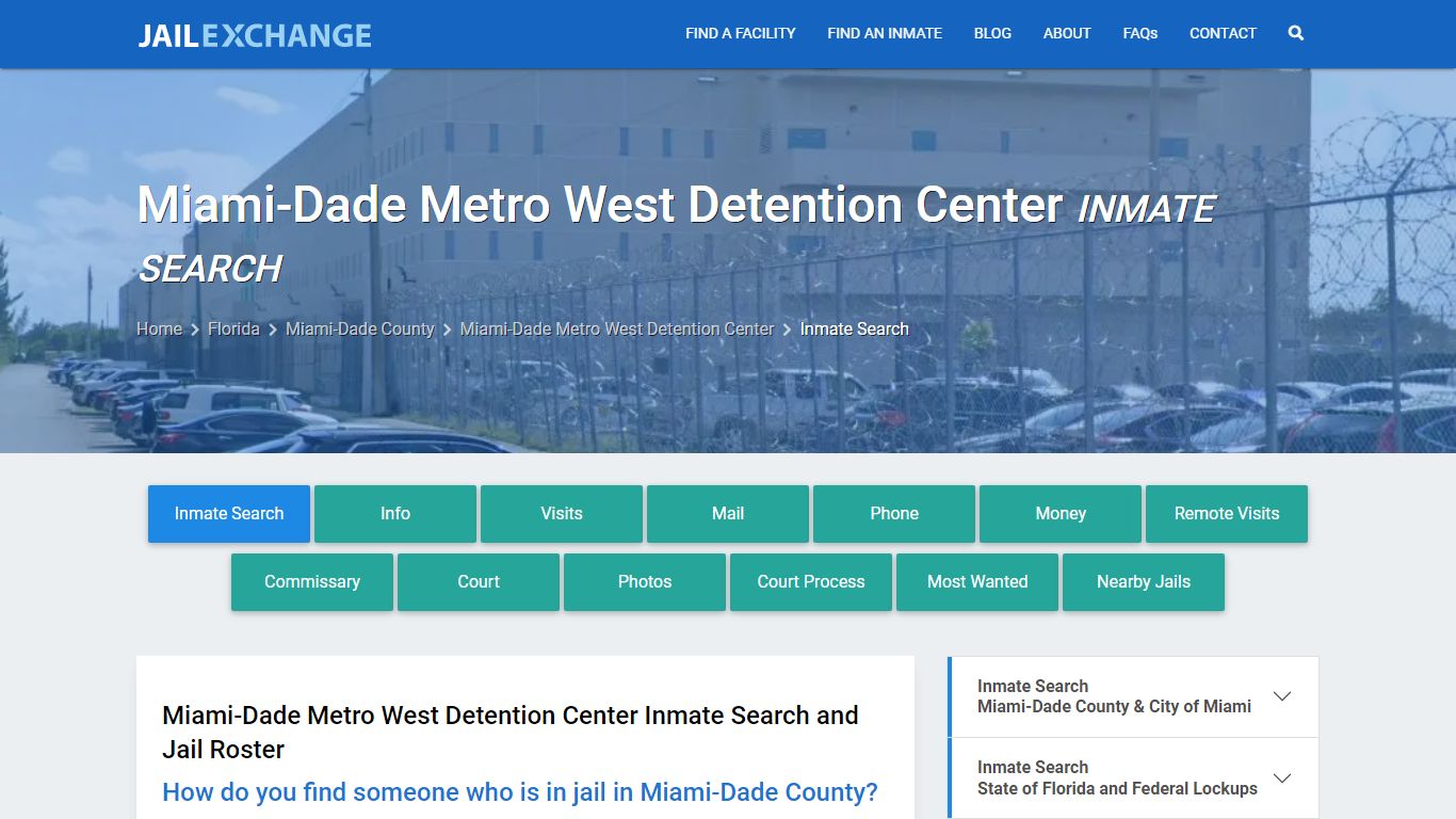 Miami-Dade Metro West Detention Center Inmate Search - Jail Exchange